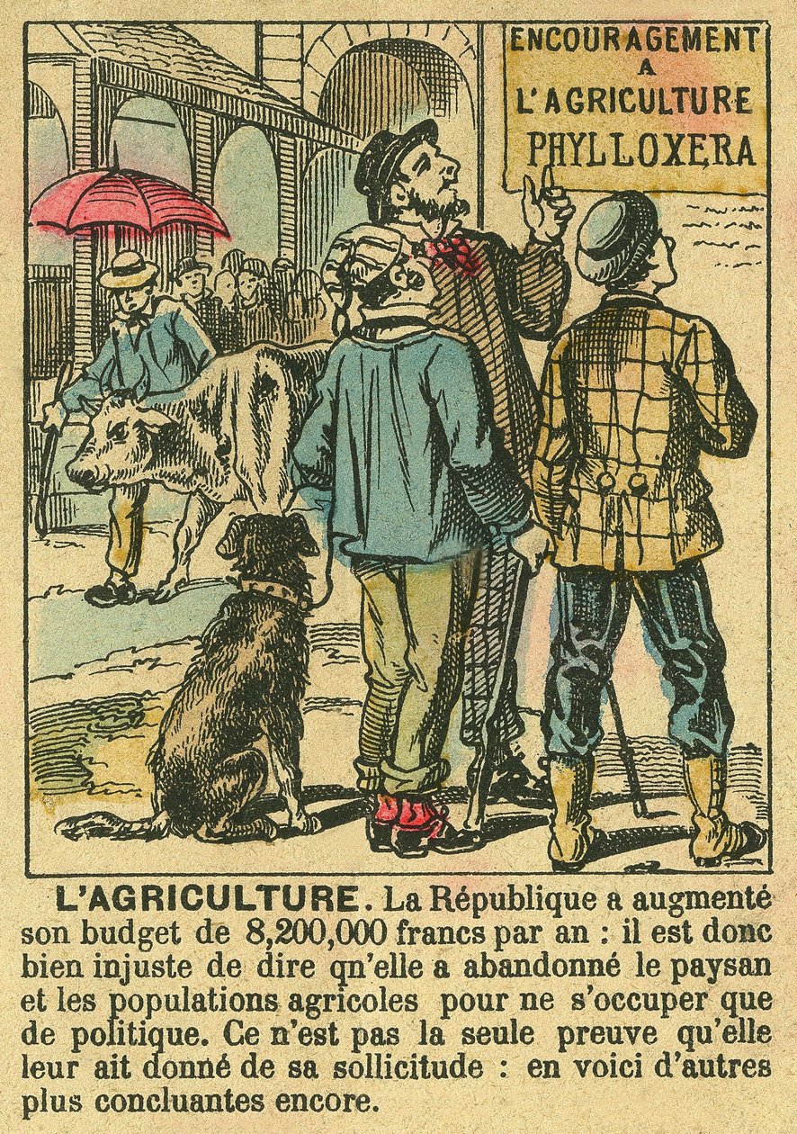 Rolnictwo ilustruje korzyści płynące z inwestycji rolnych III RP i troskę o ludność chłopską. Grawer, w „Le Figaro, dodatek””, 30.03.1889, Paryż. Dz. Selva. autorstwa French School
