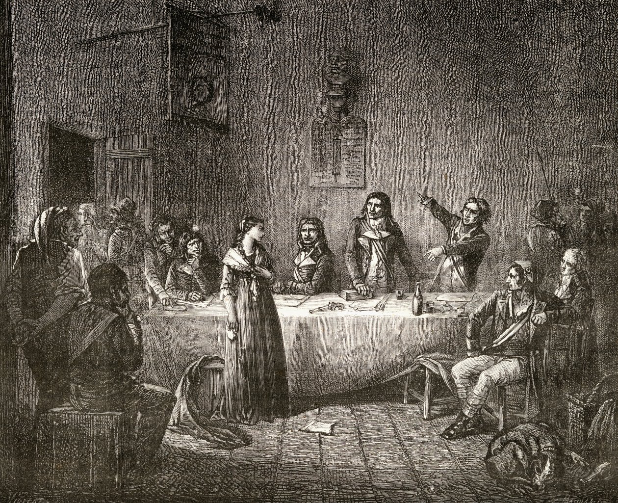 Aimee Cecile Renault przed Komitetem Rewolucyjnym, z „Histoire de la Revolution Francaise” Louisa Blanca (1811-82) autorstwa French School