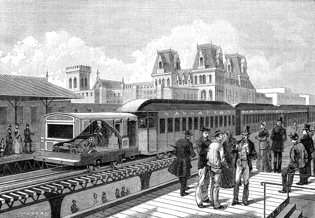 Metro lotnicze (elektryczne) do Nowego Jorku w 1885 roku autorstwa French School