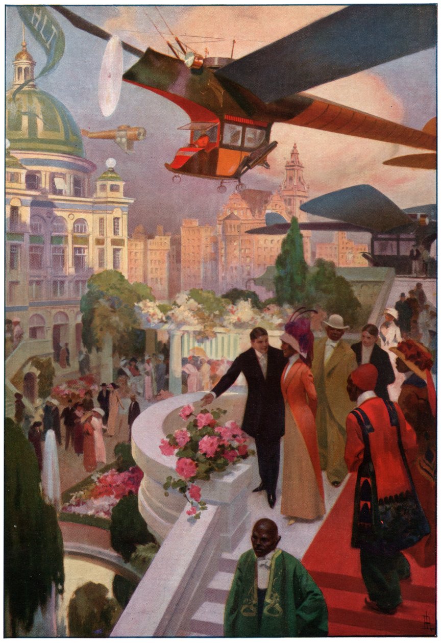 Samoloty w przyszłości. ok. 1910 (grafika) autorstwa French School