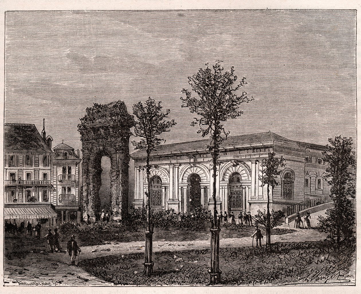 Aix les bains - Aix-les-Bains - Savoy - romański łuk Campanus - grawer w „La France illustrée: geografia, historia, administracja statystyczna” V.A. Malt-Browna. 1884 autorstwa French School