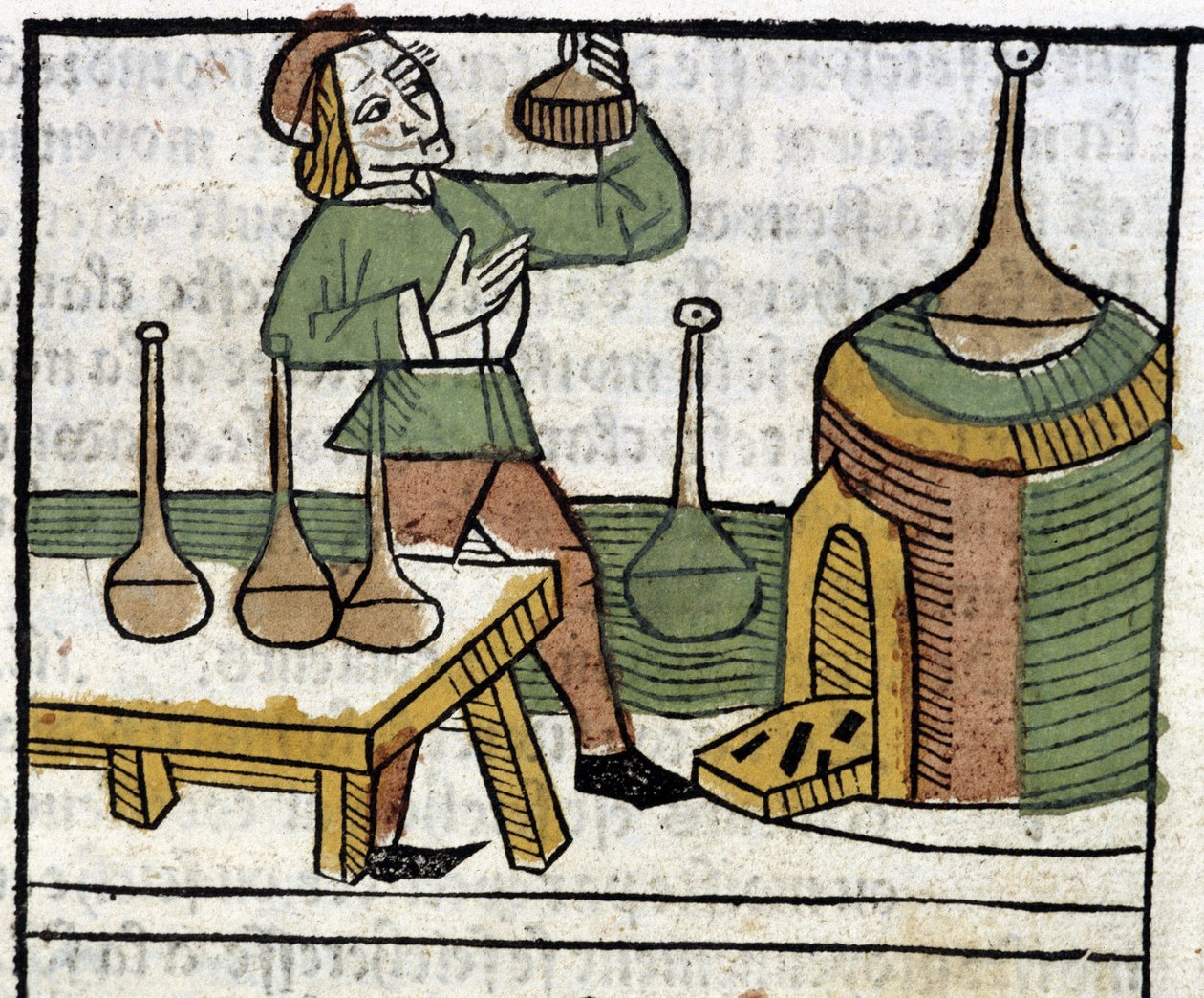 Alchemik - w „Właścicielach rzeczy zarówno cielesnych, jak i duchowych” (książka XVIII) Glanville, Lyon autorstwa French School