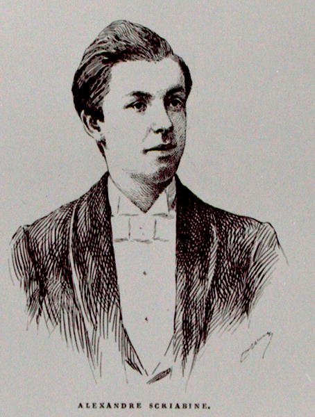 Aleksandr Nikołajewicz Skriabina (1872-1915), ilustracja z „Historii muzyki w Rosji” Alberta Soubiesa, wydanej w Paryżu autorstwa French School