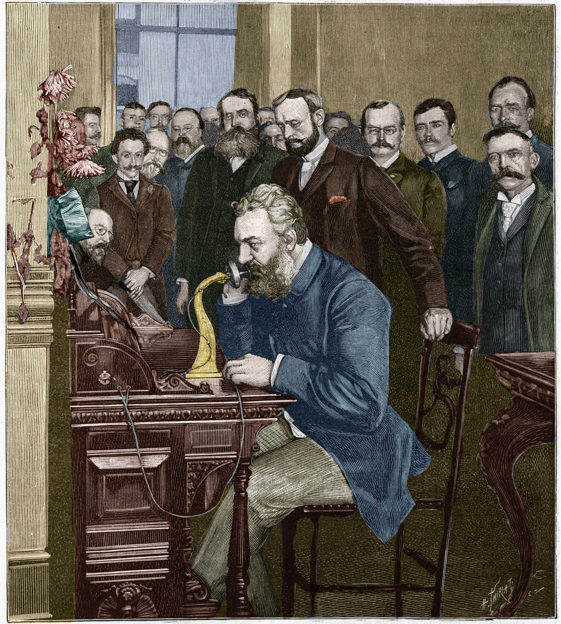 Alexander Graham Bell (1847-1922) zainaugurował linię długodystansową Nowy Jork-Chicago, 18 października autorstwa French School