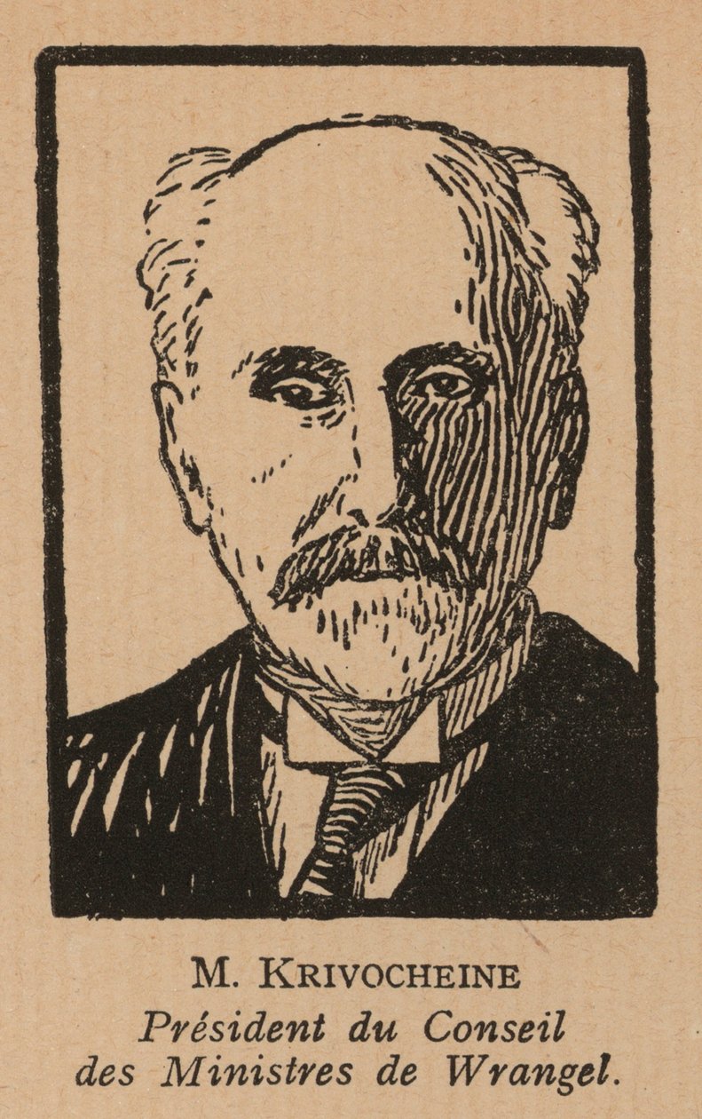Aleksander Kriwoszein, rosyjski polityk monarchistyczny, który kierował białorosyjskim rządem Piotra Wrangla na Krymie podczas rosyjskiej wojny domowej (litografia) autorstwa French School