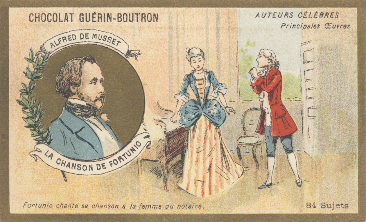 Alfred de Musset (1810-1857), francuski pisarz okresu romantyzmu, autor „Chanson de Fortunio”, poezji (1852) autorstwa French School