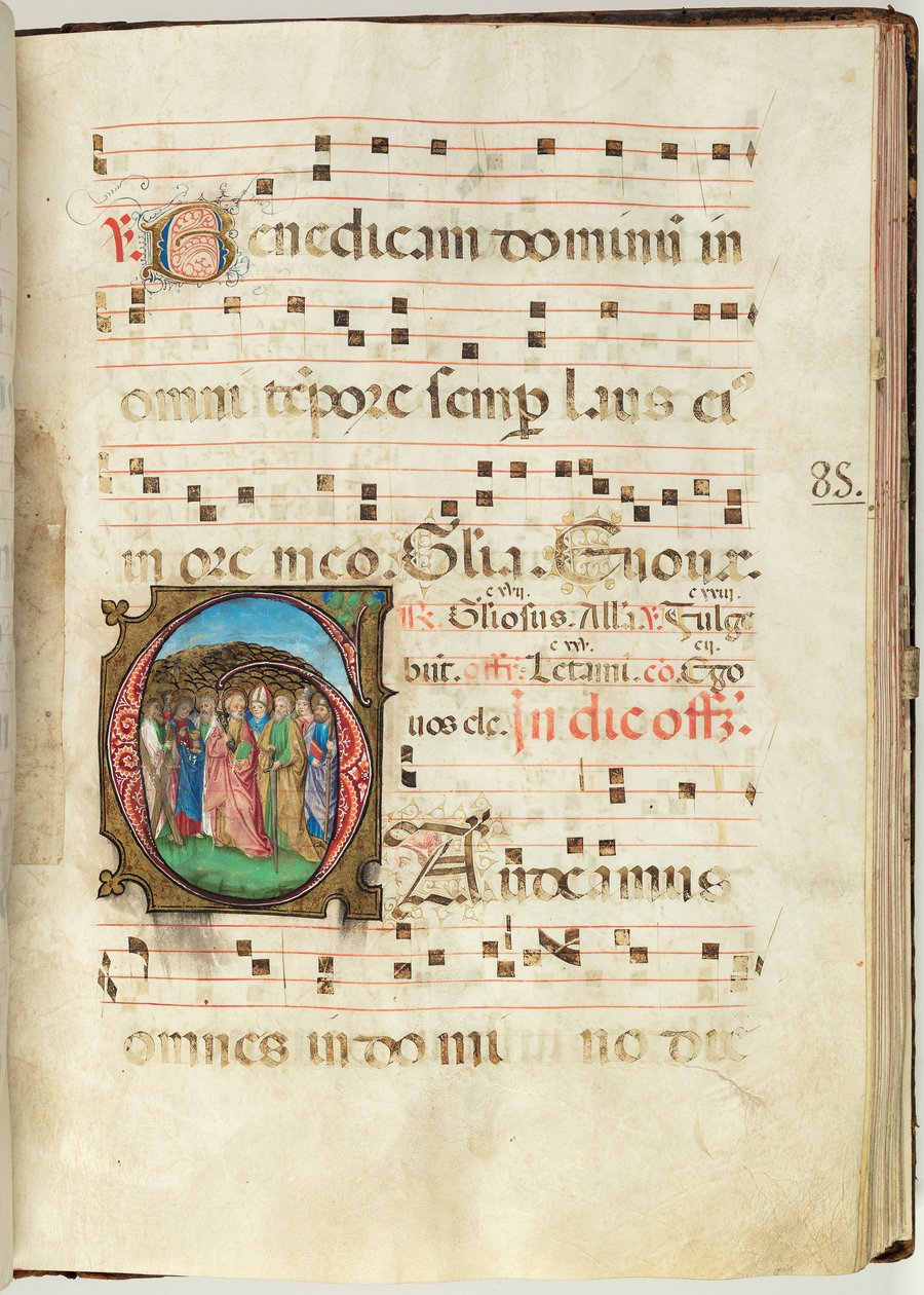 All Saints, Gradual f.85 (tusz, tempera i złoto płatkowe na pergaminie) autorstwa French School