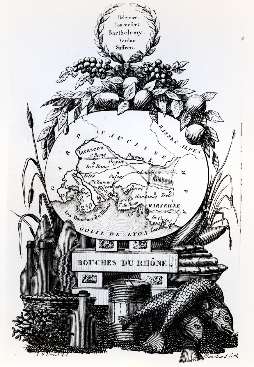 Mapa alegoryczna departamentu Bouches-du-Rhone, ok. 1830 r. autorstwa French School