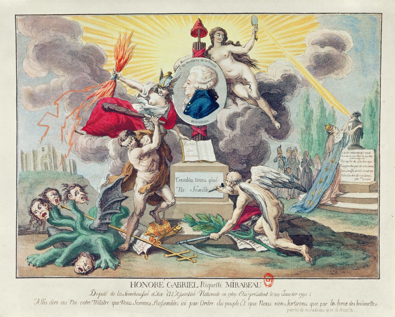 Alegoria śmierci Mirabeau. 1791 (kolor grawerowany) autorstwa French School