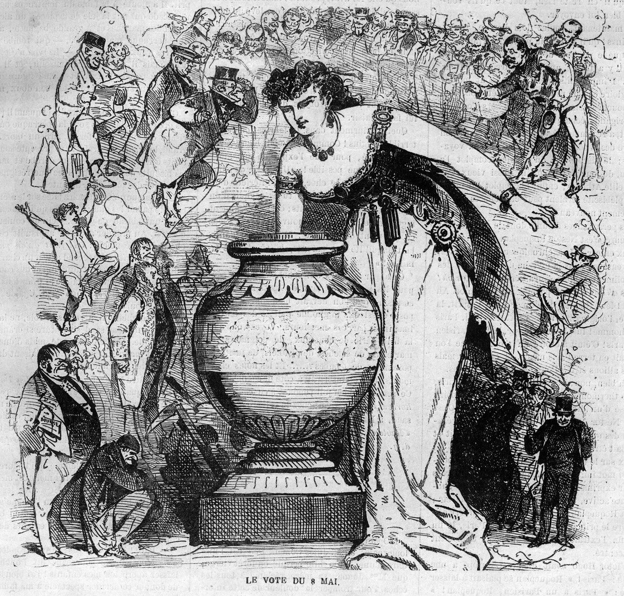 Alegoria plebiscytu z 8 maja 1870, ostatni plebiscyt zorganizowany w okresie II Cesarstwa. Grawerowanie od 1870 autorstwa French School