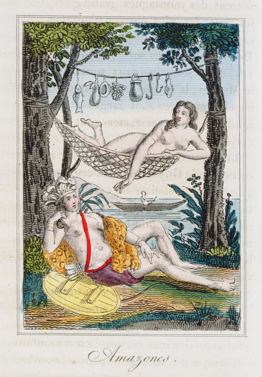Amazonki, ilustracja z Historii podróży po świecie J. Dufay, wyd. Courvalet & Co., Paryż, 1826 (grafika kolorowa) 1826 (grafika kolorowa) autorstwa French School