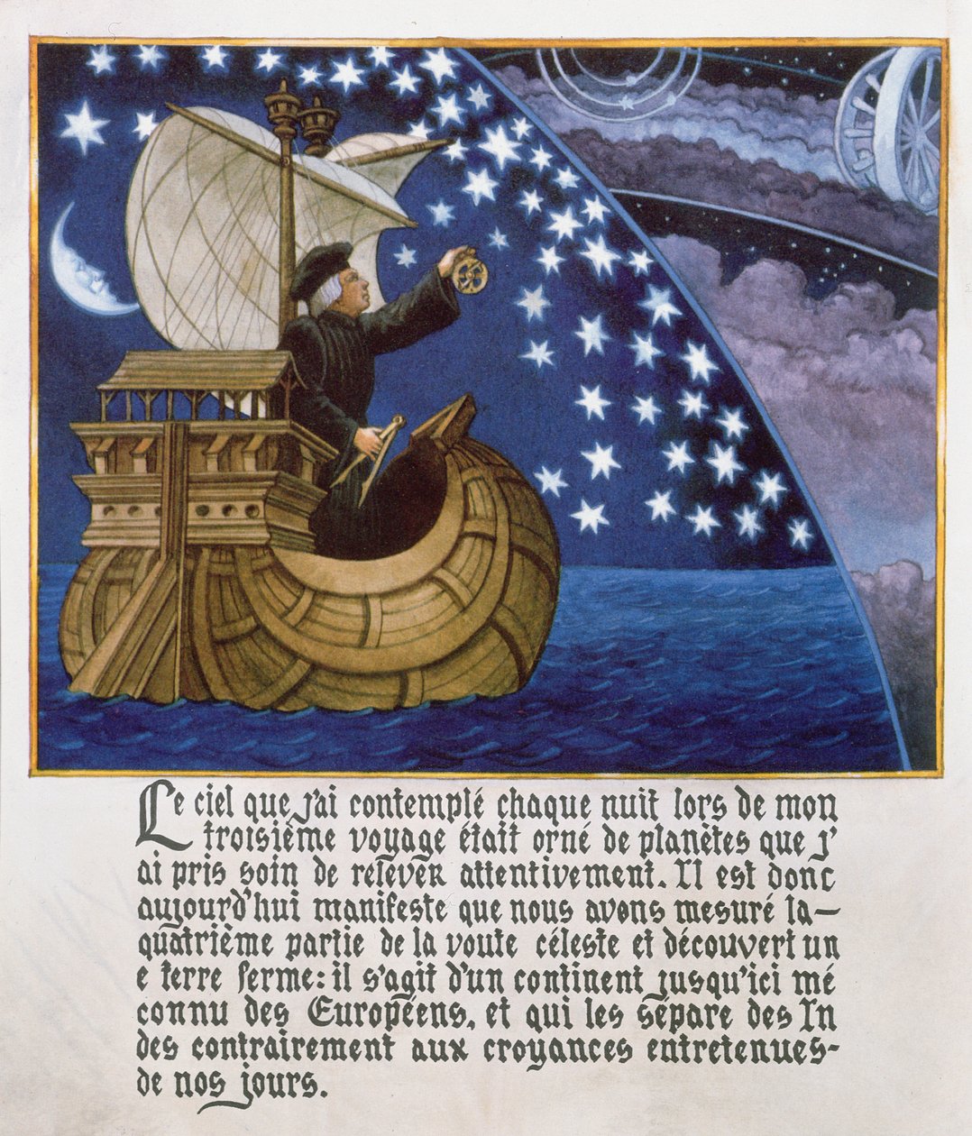 Amerigo Vespucci żeglujący wśród gwiazd podczas swojej trzeciej wyprawy autorstwa French School