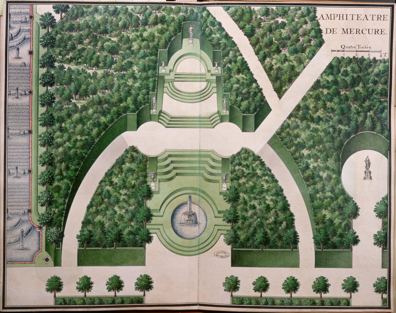 Amfiteatr Merkurego, z Ogrodów Marly, pocz. XVIII w. (wc na papierze) autorstwa French School
