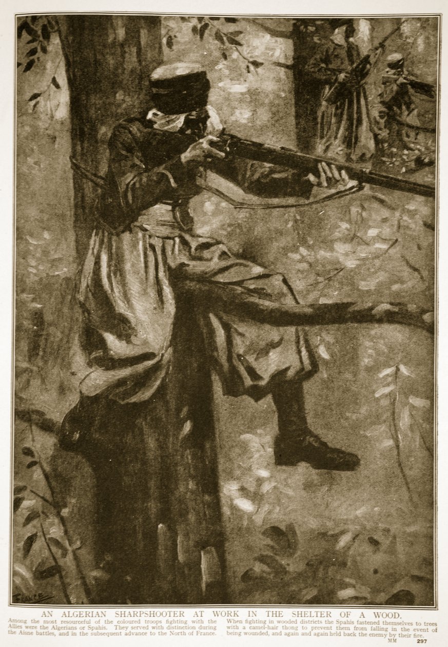 Algierski strzelec wyborowy przy pracy pod lasem, 1914-19 autorstwa French School