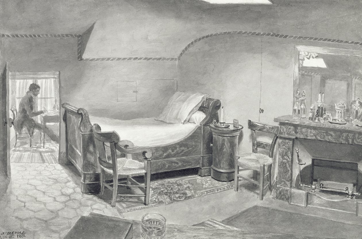 Wnętrze na poddaszu artysty w Paryżu, ok. 1830 (długopis i sepia tusz i sepia wc na papierze) autorstwa French School