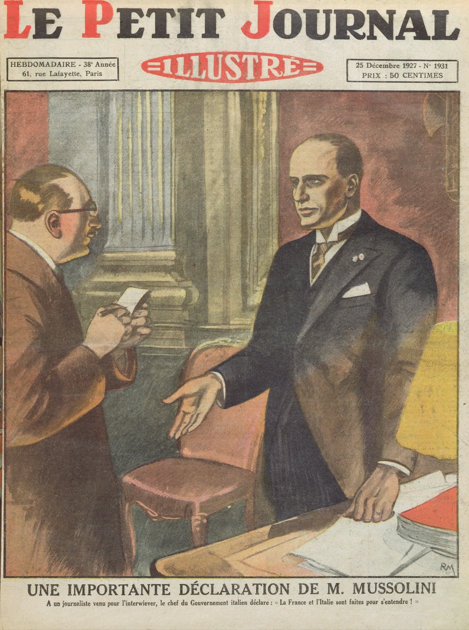 Ważna deklaracja Benito Mussoliniego (1883-1945) z Le Petit Journal, 25 grudnia 1927 autorstwa French School