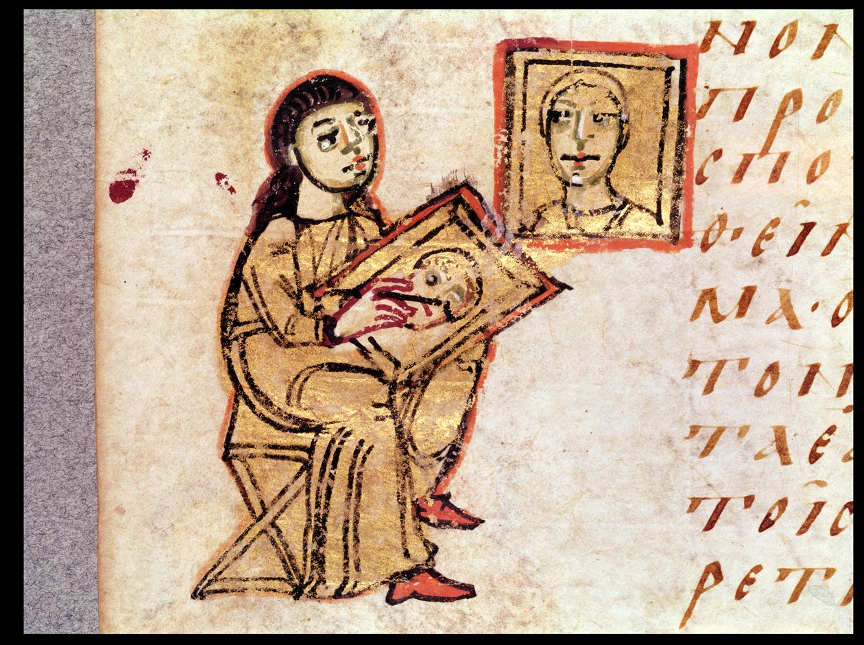 Artysta kopiujący obraz z Sacra Parallela św. Jana Damasceńskiego (zm. 754) autorstwa French School