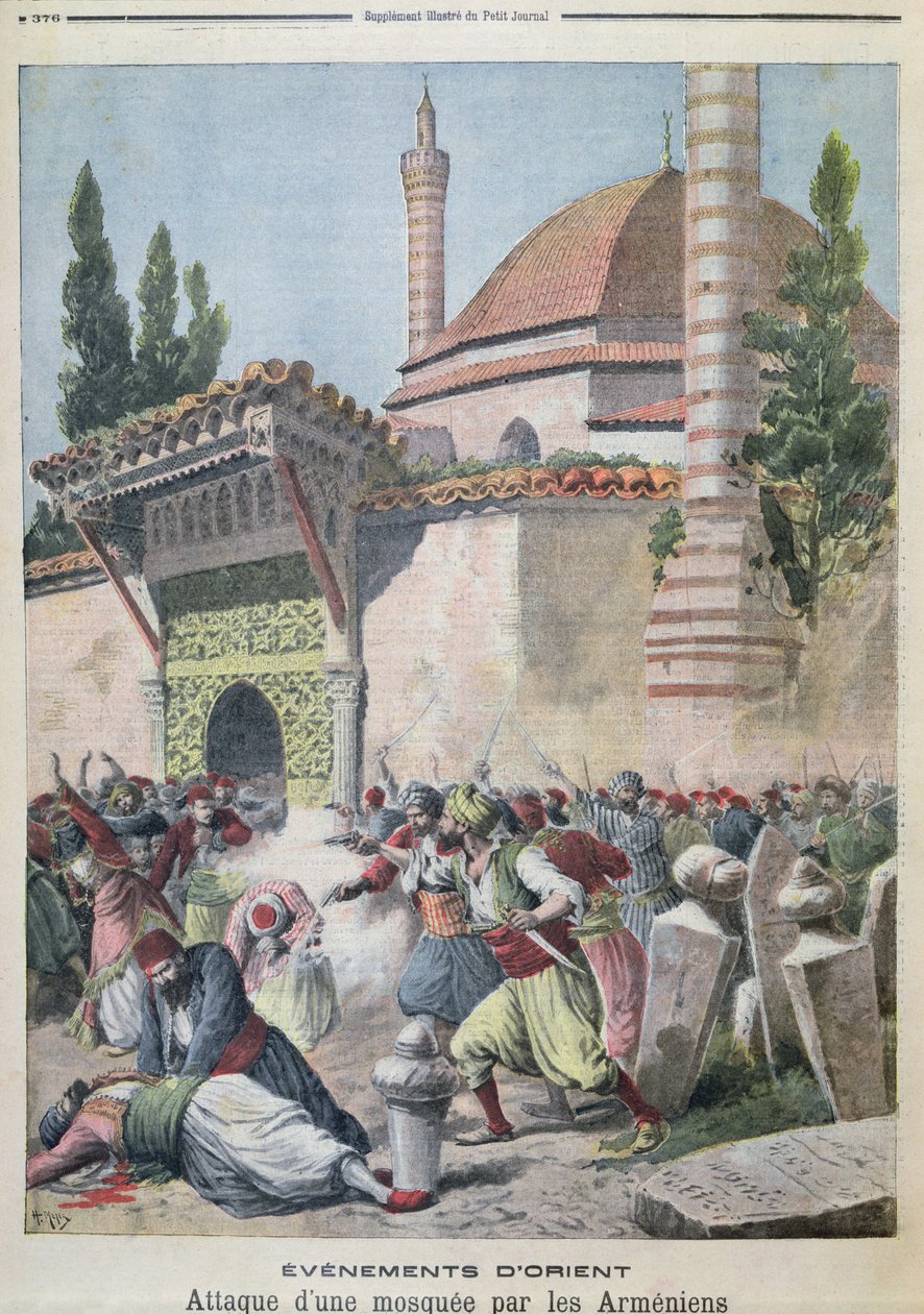Atak Ormian na meczet, ilustracja z Le Petit Journal 1895 autorstwa French School