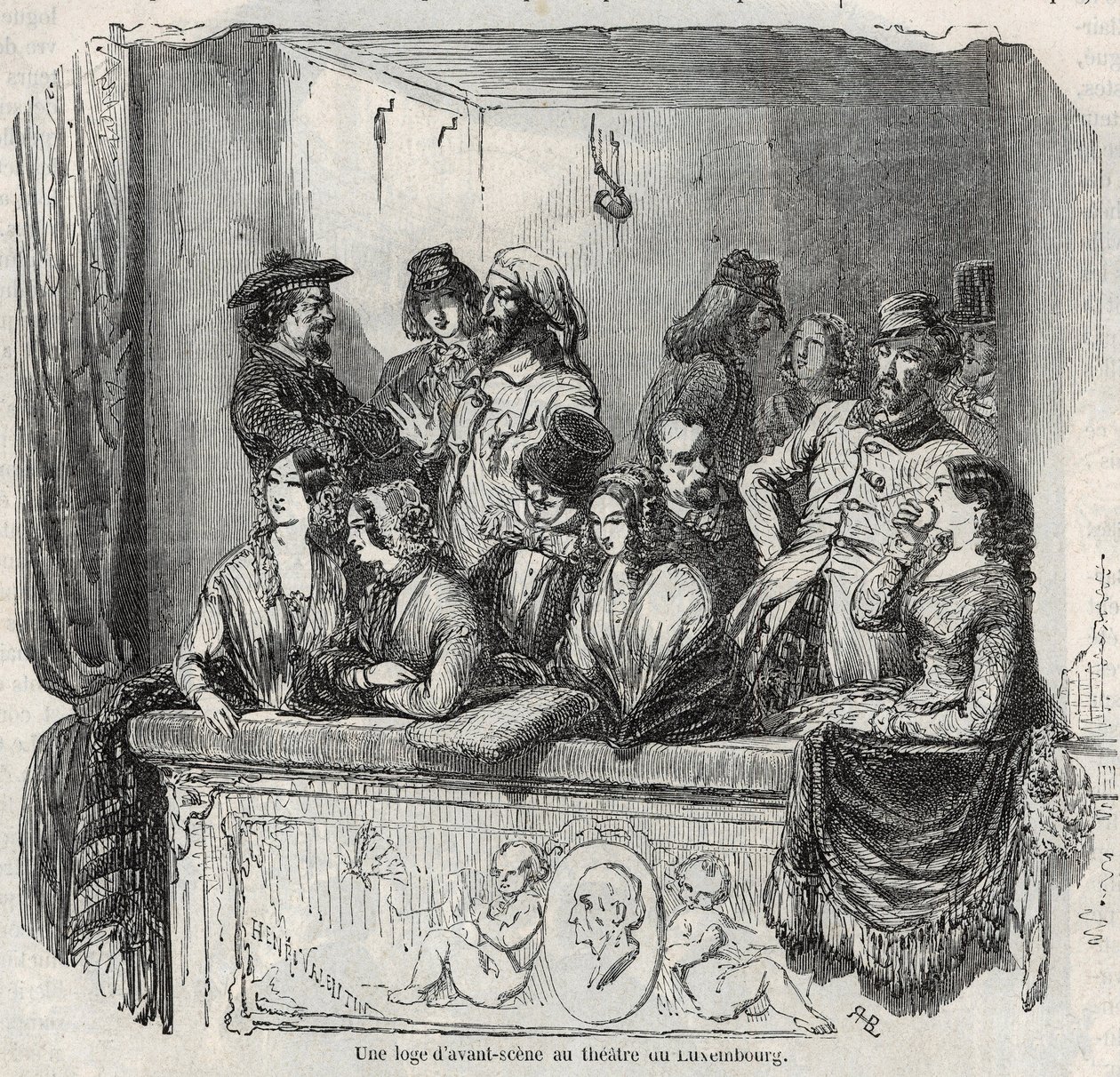 Loża awangardowa w teatrze luksemburskim w Paryżu w XIX wieku Grawer w „Tableau-de-Paris” Edmonda Texiera 1852 autorstwa French School