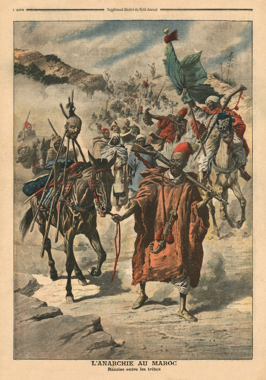 Anarchia w Maroku, plądrowanie plemion, ilustracja z „Le Petit Journal”, dodatek illustre, 24 listopada 1907 autorstwa French School
