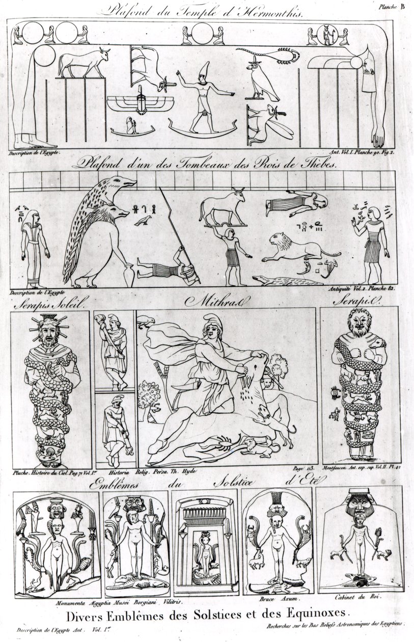 Starożytne egipskie i perskie ilustracje i symbole religijne i astronomiczne autorstwa French School