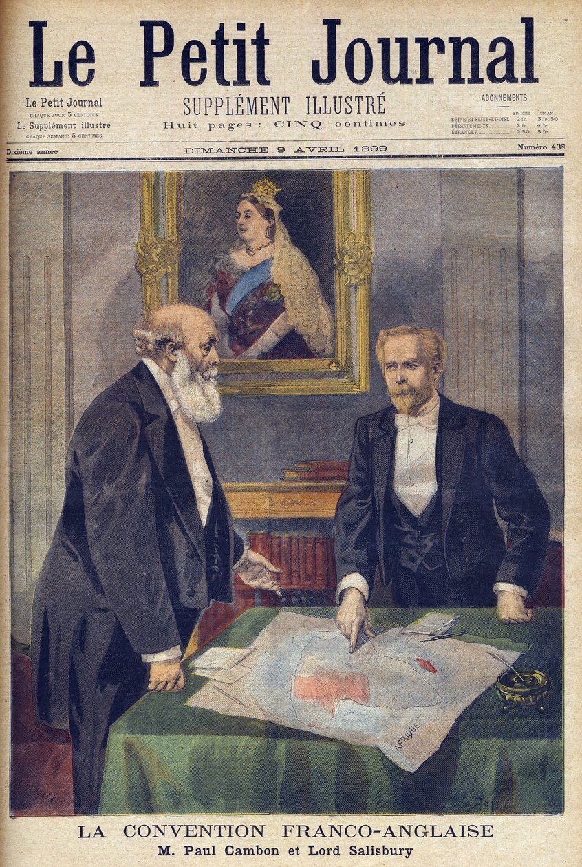 Konwencja angielsko-francuska podpisana w Londynie przez Paula Cambona (1843-1924) i Lorda Salisbury (1830-1904) z „Le Petit Journal”, 9 kwietnia 1899 (rycina) autorstwa French School