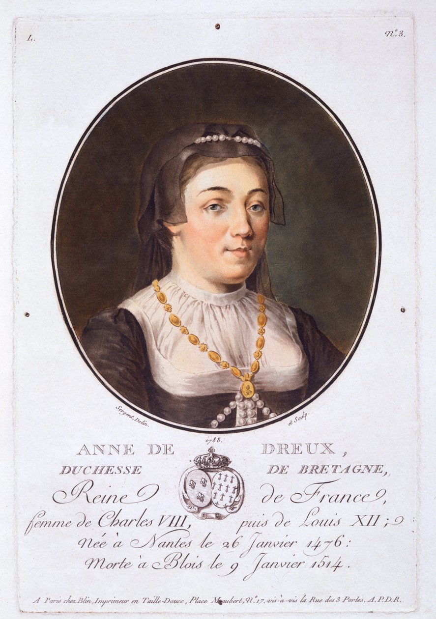 Anne de Dreux, księżna Bretanii, z „Portretów wielkich ludzi, wybitnych kobiet i pamiętnych poddanych Francji”, opublikowanych w latach 1787-92 autorstwa French School