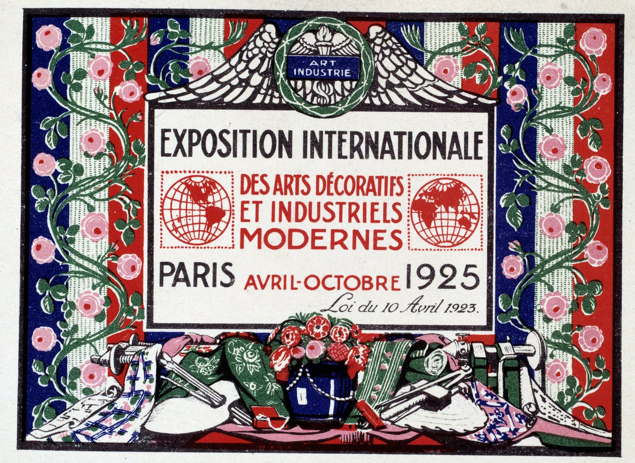 Anonimowy plakat Międzynarodowej Wystawy Nowoczesnej Sztuki Dekoracyjnej i Przemysłowej autorstwa French School