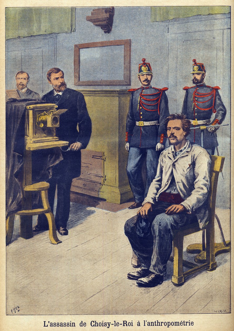 Antropometria - Alphonse Bertillon (1853-1914) ilustracja z „Le Petit Journal” maj 1899 (rycina) autorstwa French School