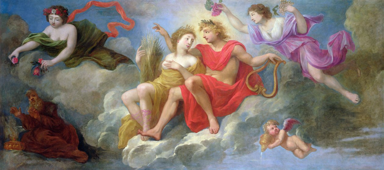 Apollo i pory roku, z sufitu hotelu Colbert de Villacerf, ok.1650 autorstwa French School