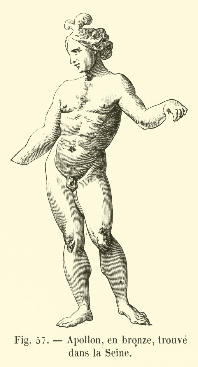 Apollo z brązu znaleziony w Sekwanie (rycina) autorstwa French School