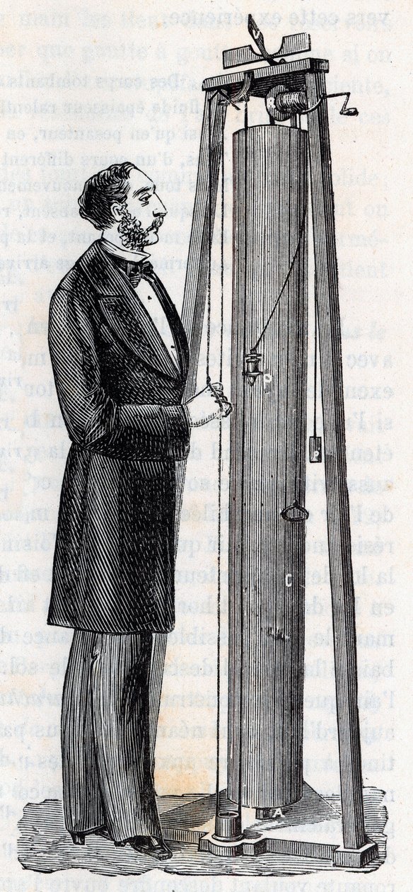 Aparat Arthura Julesa Morina (1795-1880) aparat do badania upadku ciał - Grawerowanie w „Nauki przyniesione łaskom wszystkich - Popularna fizyka i chemia” Alexisa Clerca - Koniec XIX wieku - Kolekcja prywatna autorstwa French School
