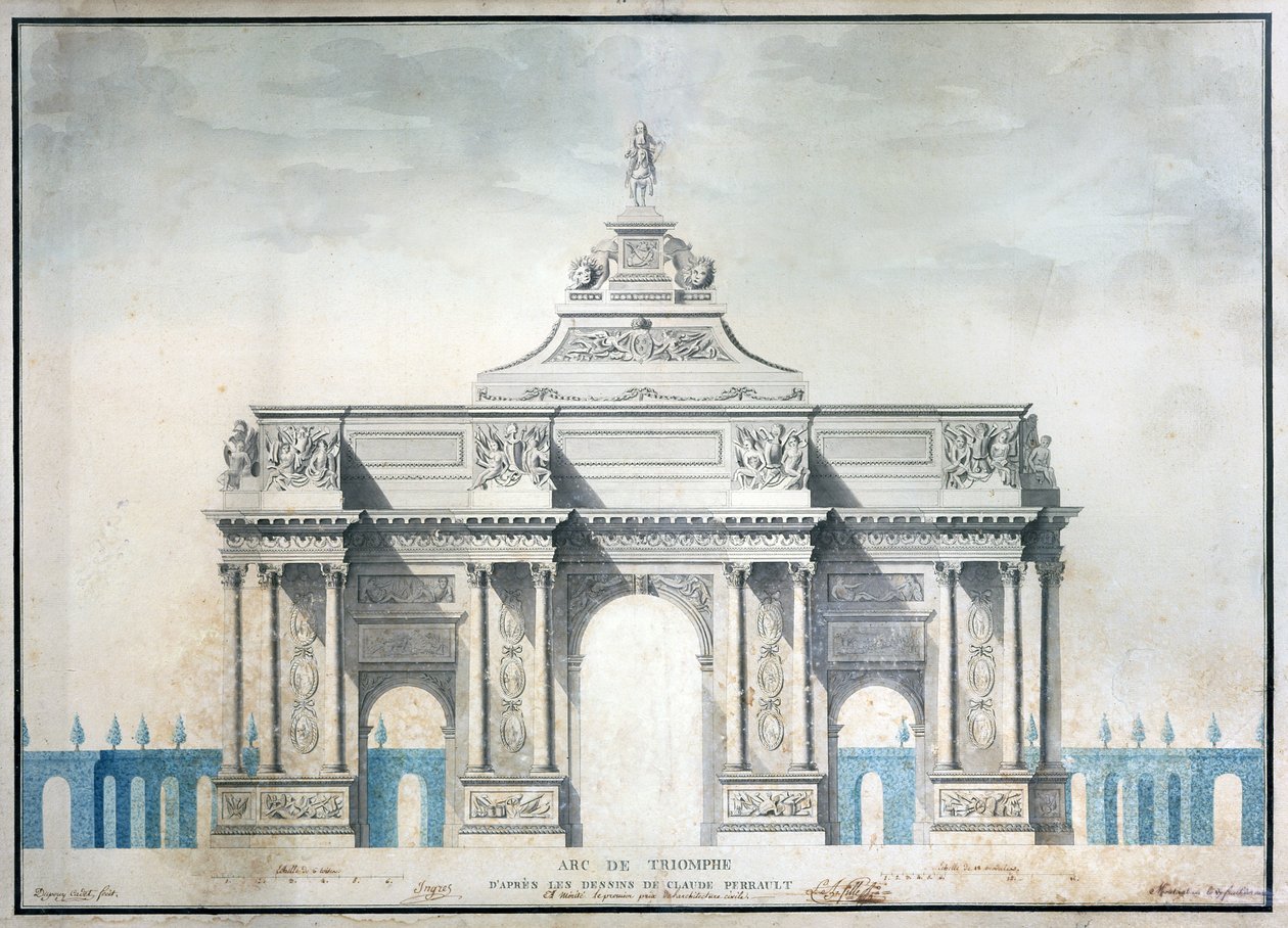 Łuk Triumfalny, ok. 1810 (toaleta z piórem i atramentem na papierze) autorstwa French School
