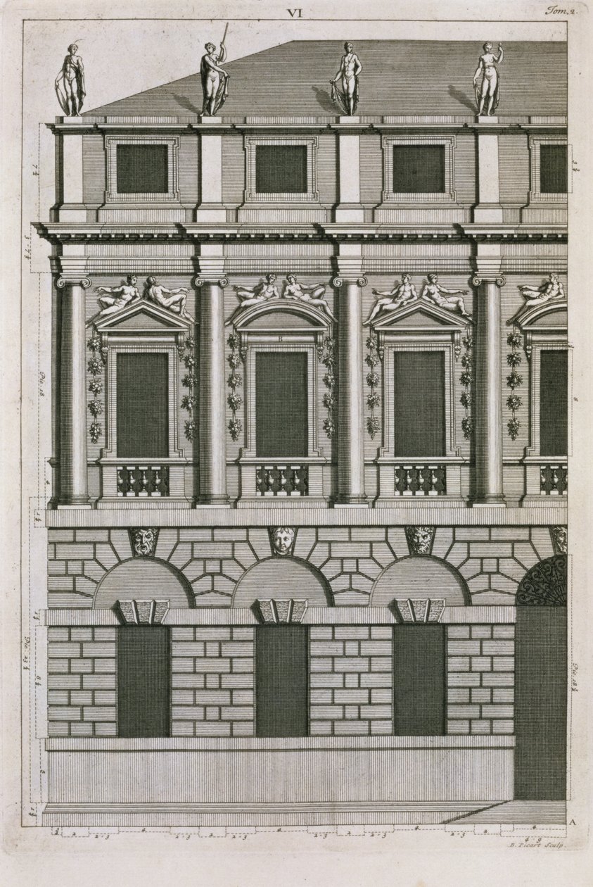 Projekt architektoniczny ukazujący palladiańskie proporcje, rytowany przez Bernarda Picarta (1673-1733) ok. 1716 autorstwa French School