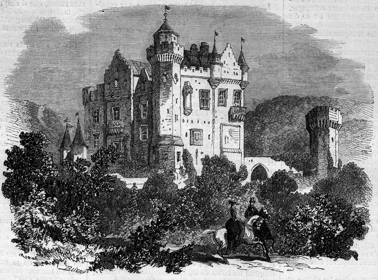 Architektura: widok zewnętrzny zamku Abbotsford (1824), w którym mieszkał pisarz Walter Scott. Szkocja autorstwa French School