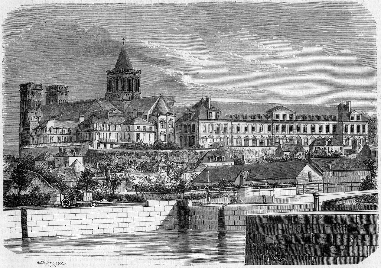 Architektura: widok na opactwo aux Dames (ok. 1060 r.) i kościół św. Trójcy (styl romański). Caen, Calvados (14) autorstwa French School