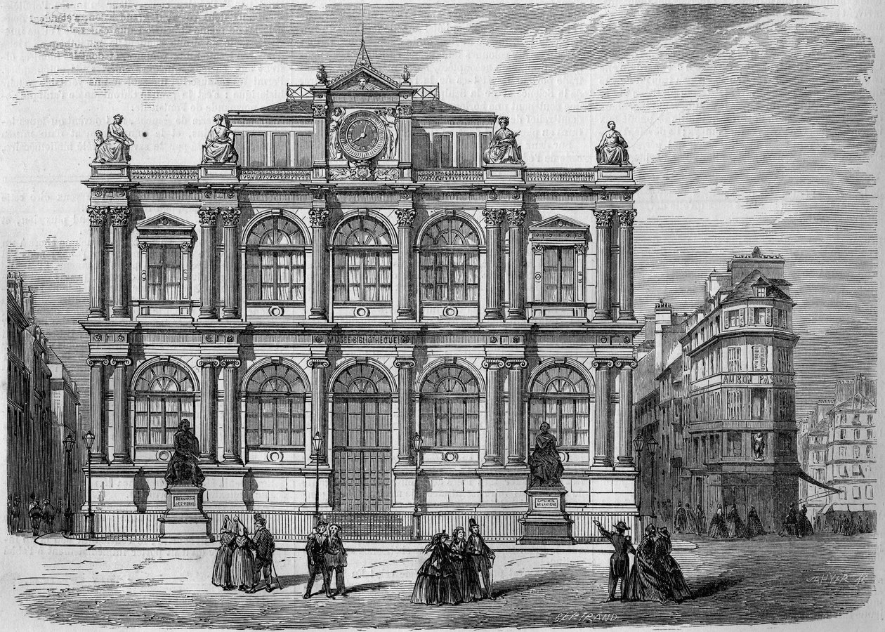 Architektura: widok fasady Musee Bibliotheque (zainaugurowanej w 1847 r.) miasta Le Havre (Seine Maritime, 76). Grawer w „Le Monde Illustré” nr 27 z 17 października 1857 r. autorstwa French School