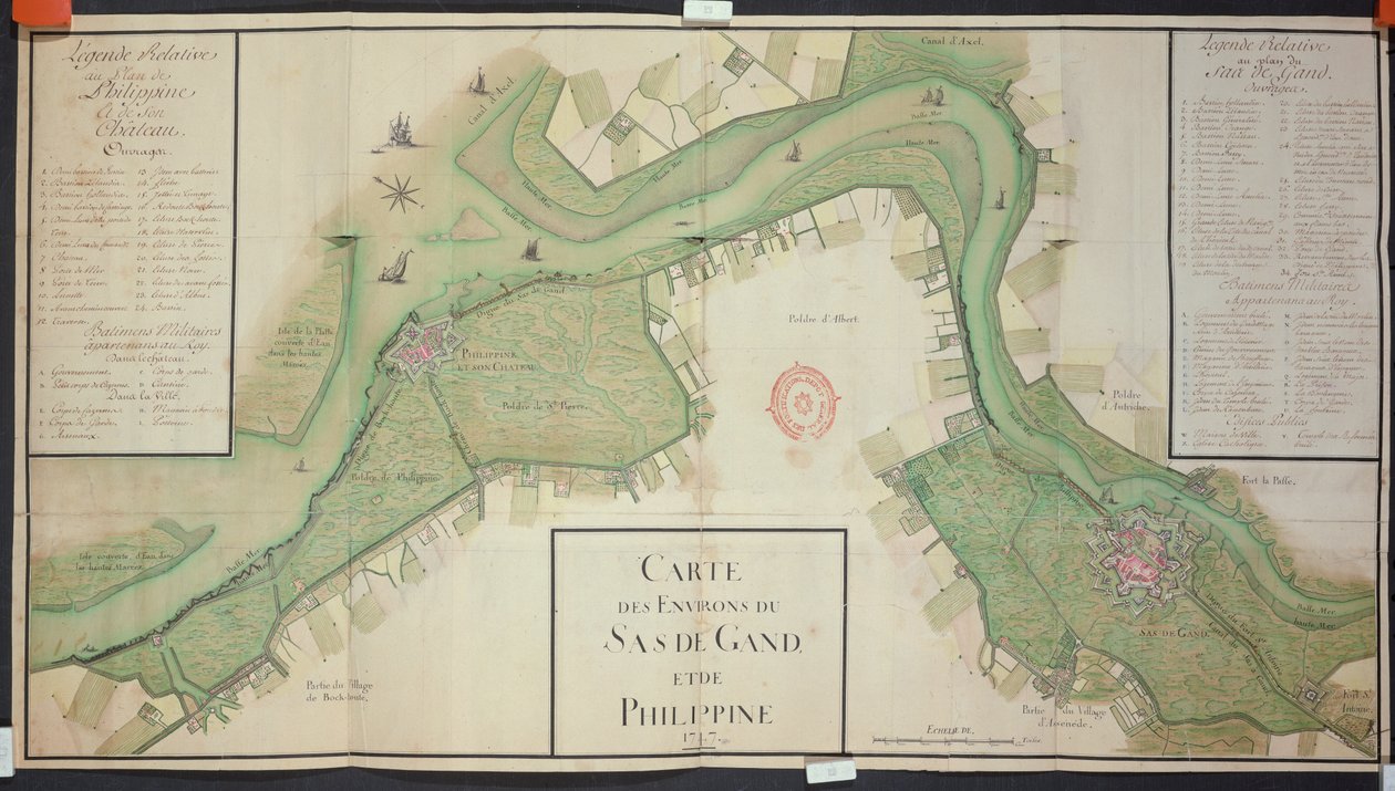 Obszar wokół Sas van Gent i Filipin, Holandia, 1747 (pióro, atrament i toaleta na papierze) autorstwa French School