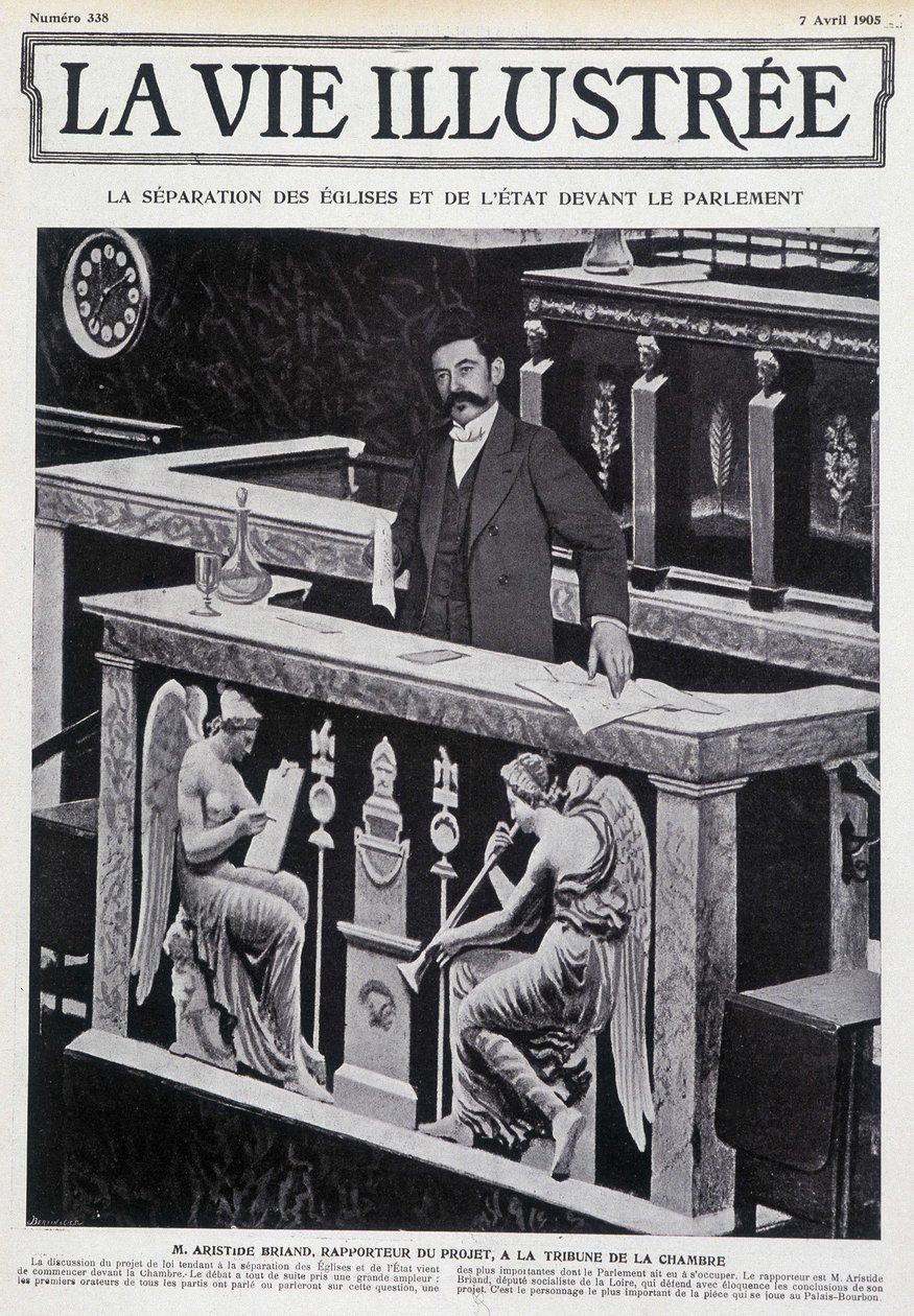 Aristide Briand na trybunie Izby (rozdzielenie Kościoła i państwa) -w „”La Vie Illustrée””” z 07.04.1905. autorstwa French School