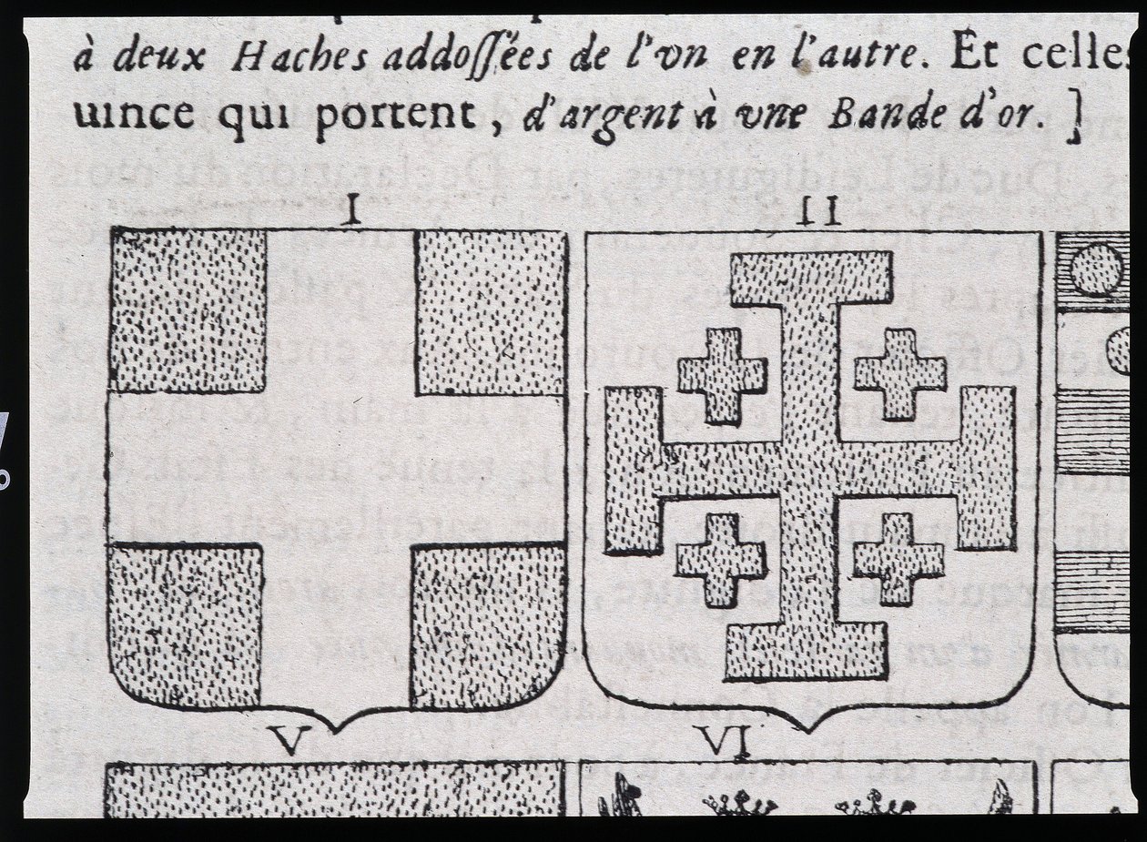 Armes de Montmorency et Godefroy de Bouillon - w „”The vraye and perfect science of herb or index of arms”” Pierre Paillot autorstwa French School