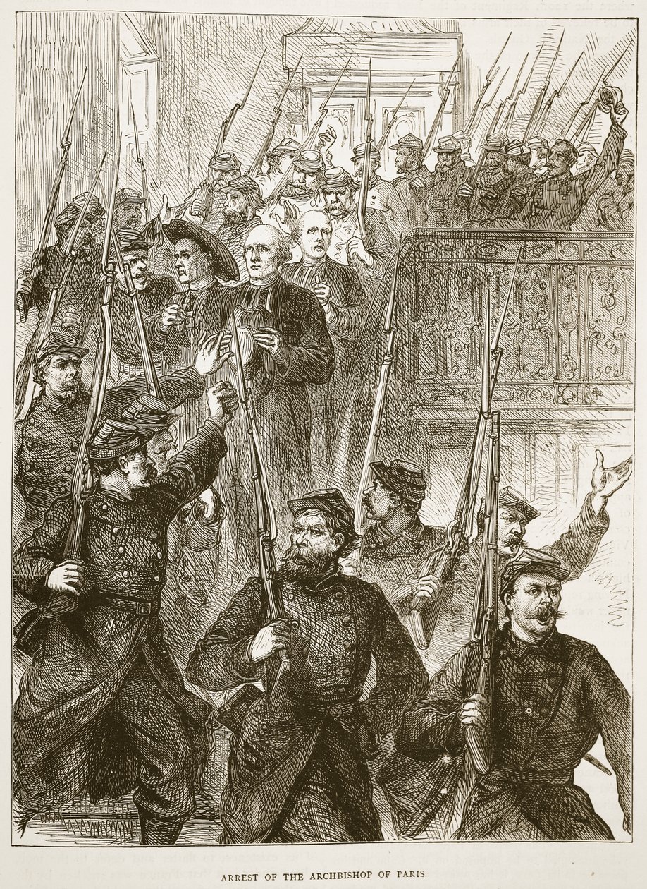 Aresztowanie arcybiskupa Paryża, marzec 1871, ilustracja z Cassells History of the War between France and Germany, 1870-1871 autorstwa French School