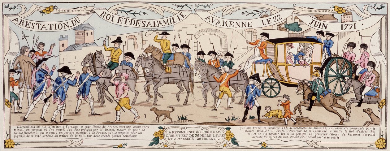 Aresztowanie króla i jego rodziny w Varennes 22 czerwca 1791 r autorstwa French School