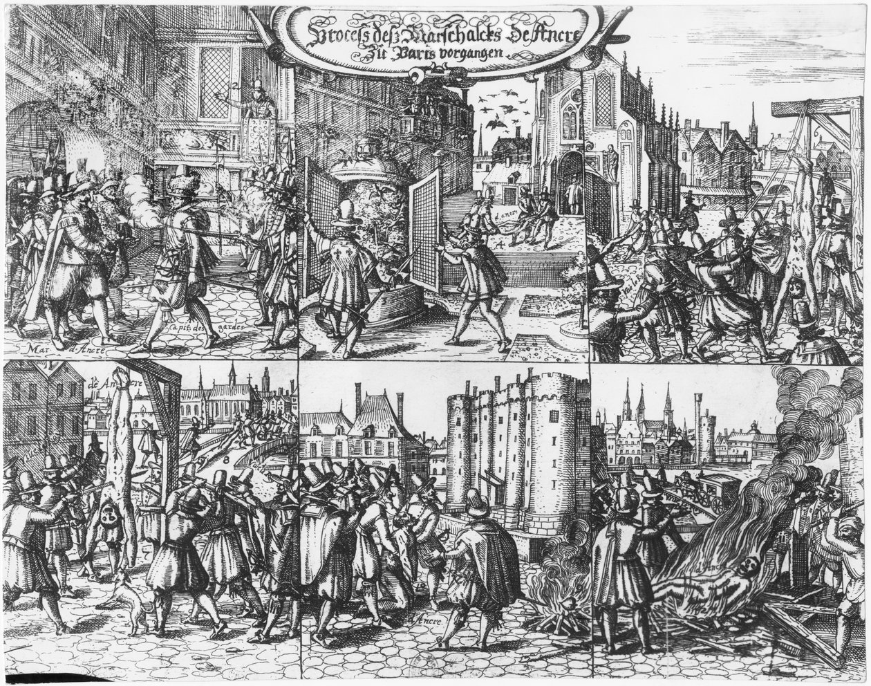 Aresztowanie, proces i tortury Concino Concini, markiza i marszałka Ancre 24 kwietnia 1617 autorstwa French School