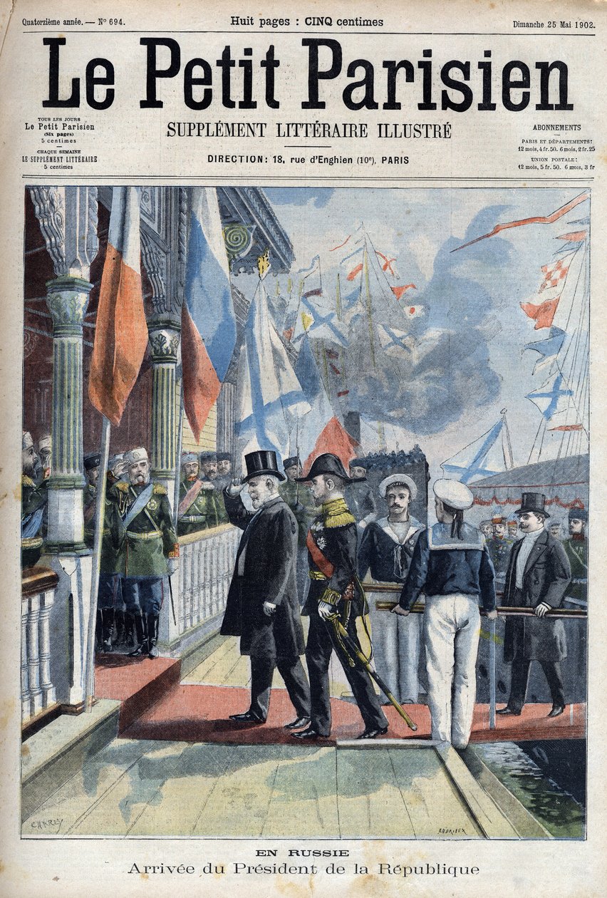 Przybycie prezydenta Republiki Francuskiej Emila Loubeta (1838-1929) do Rosji w „Le petit Parisien”” autorstwa French School