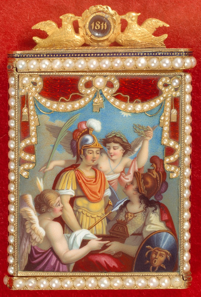 Art France: notatnik w jego etui z alegorią narodzin króla Rzymu (Napoleona II, syna cesarza Napoleona I (1769-1821) autorstwa French School
