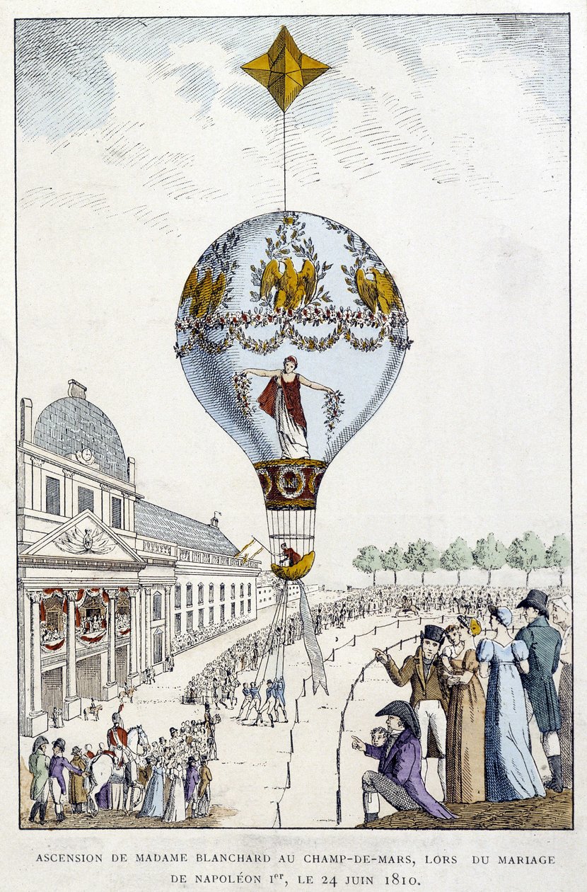 Wniebowstąpienie Madame de Blanchard na Champs-de-Mars, na weselu Napoleona 1, 24 czerwca autorstwa French School
