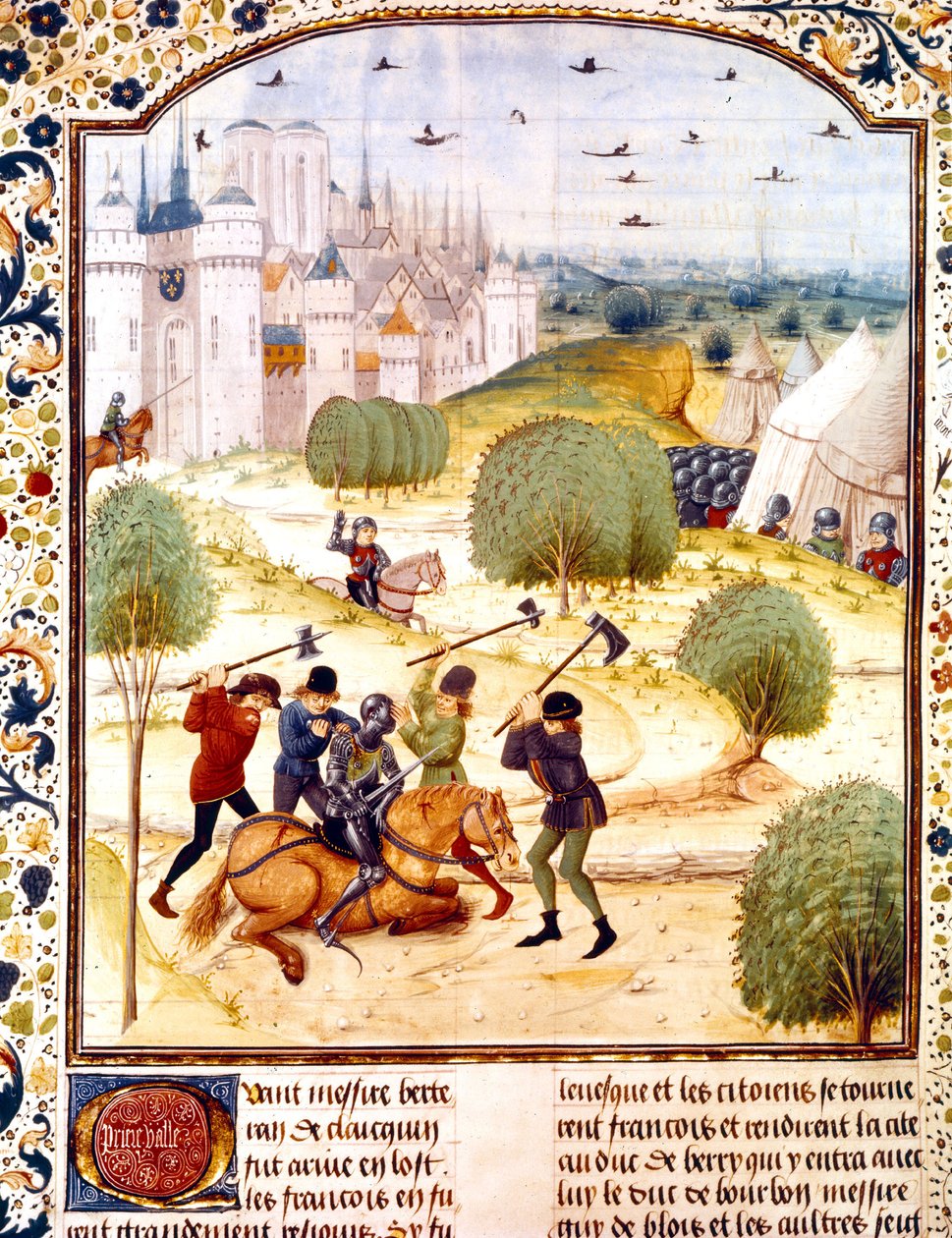 Zabójstwo angielskiego rycerza pod Paryżem w 1437 r. (Wojna 100-letnia) iluminacja z Kronik Anglii napisana przez Jeana de Wavrina autorstwa French School
