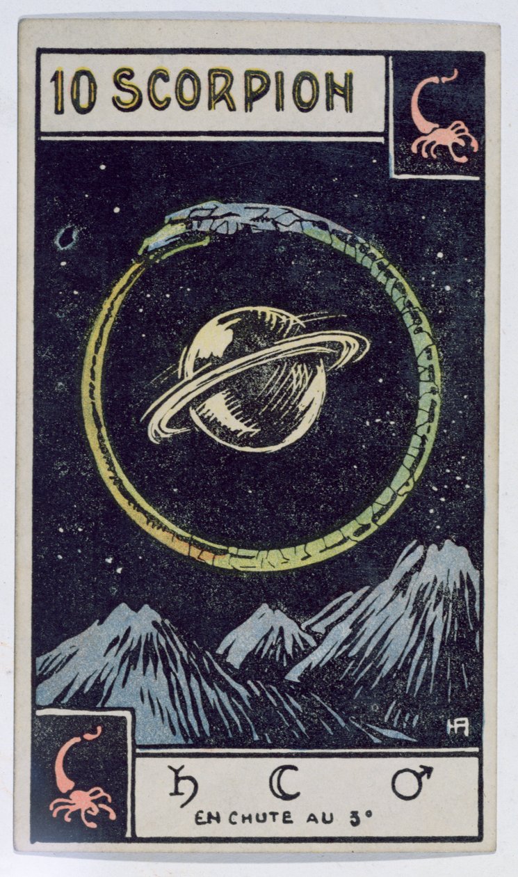 Astrologiczna karta tarota przedstawiająca Skorpiona autorstwa French School