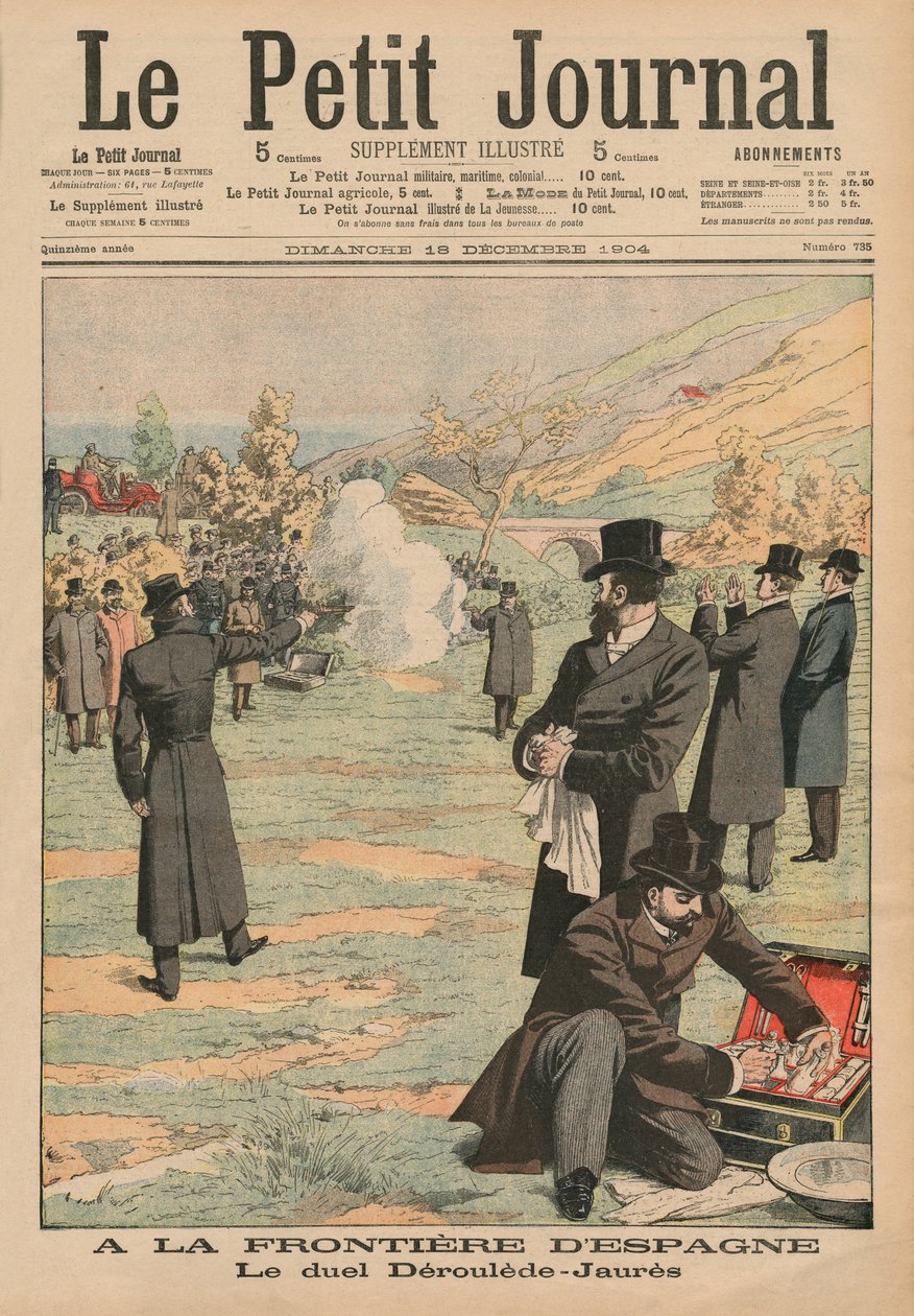 Na granicy hiszpańskiej, pojedynek Paula Deroulede i Jeana Jauresa, ilustracja z Le Petit Journal, Supplement illustre, 18 grudnia 1904 autorstwa French School