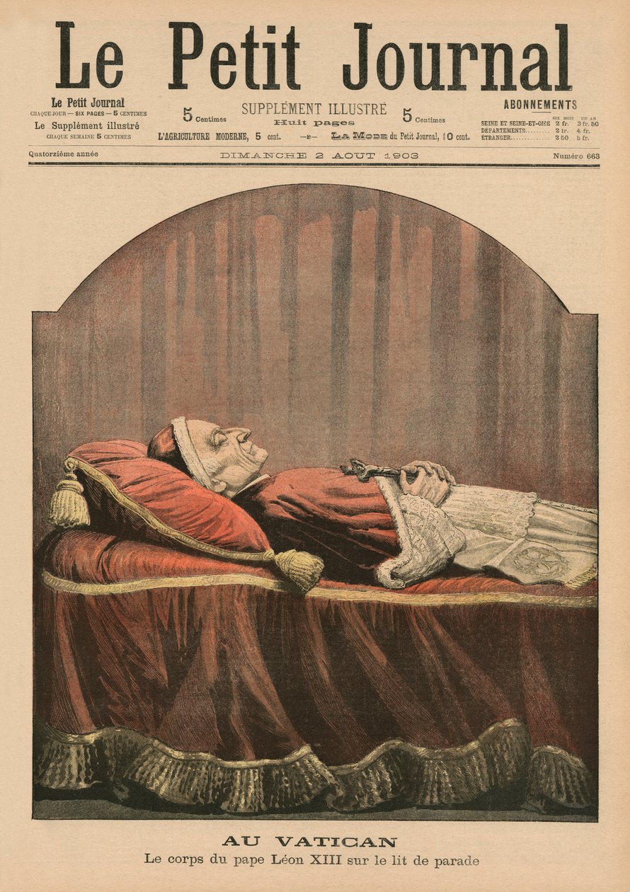 W Watykanie, papież Leon XIII leżący, ilustracja na okładce z „Le Petit Journal”, dodatek ilustr., 2 sierpnia 1903 autorstwa French School